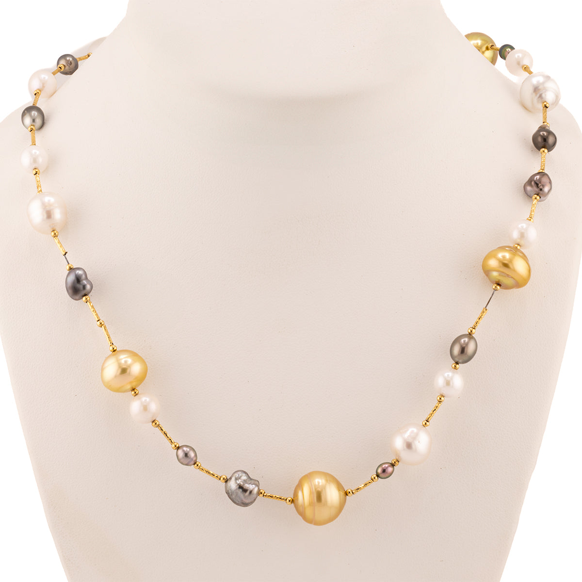 18k Necklace with South Sea, Tahitian & Akoya Pearls