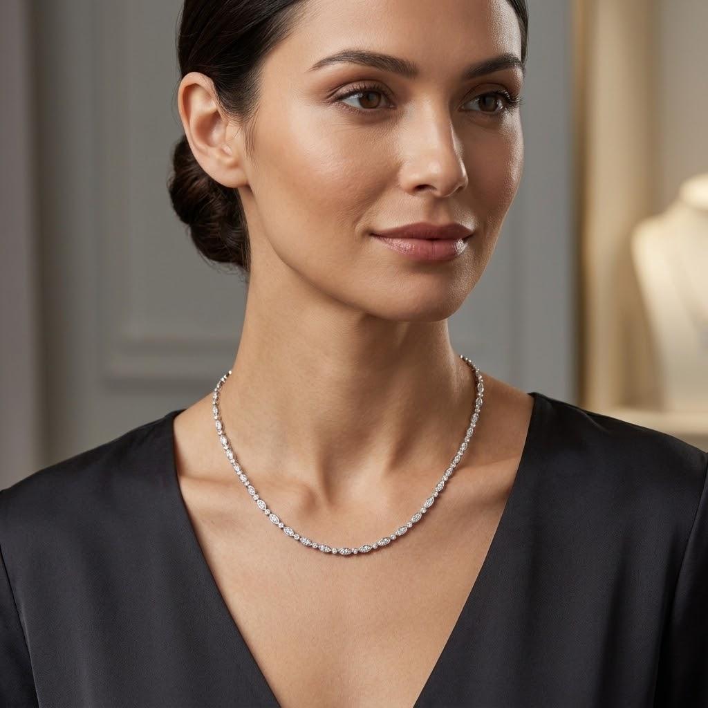 Tiffany & Co "Swing Jazz" Platinum 18" Necklace worn by a model