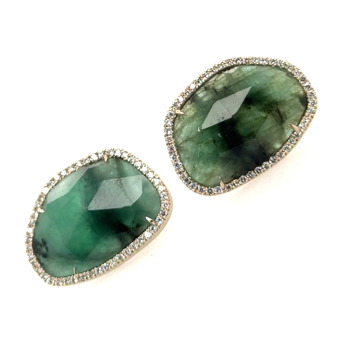 18k Green Sapphire Slab Earrings
