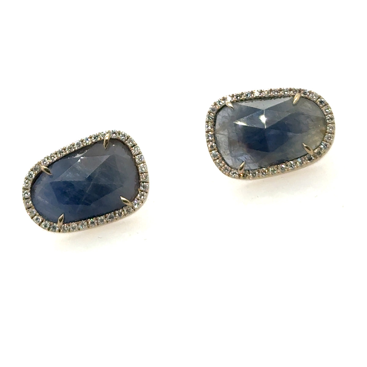 18k Blue Sapphire Slab Earrings