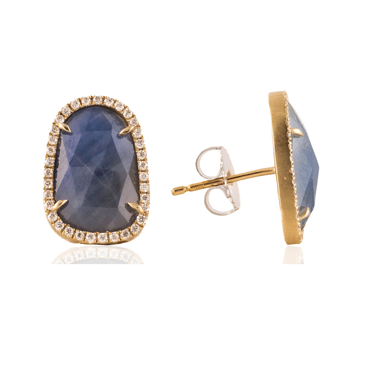 18k Blue Sapphire Slab Earrings