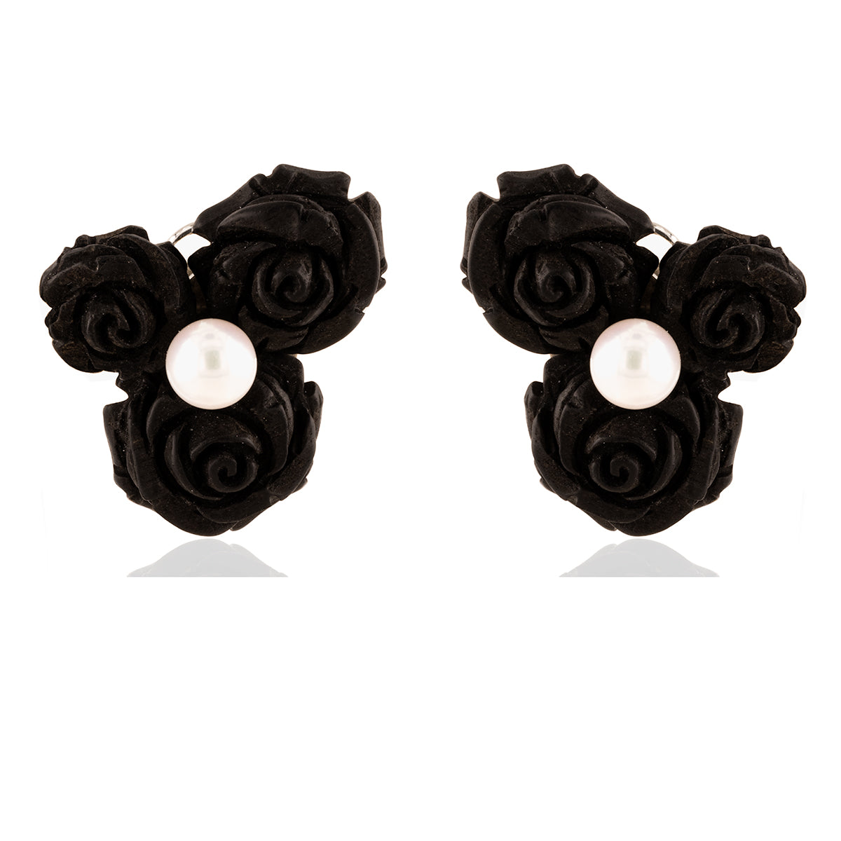 18k Pearl & Ebony Earrings