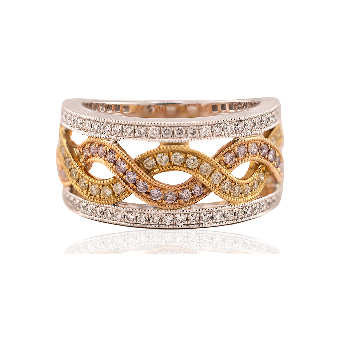 18k Pink, Yellow & White DIamond Band