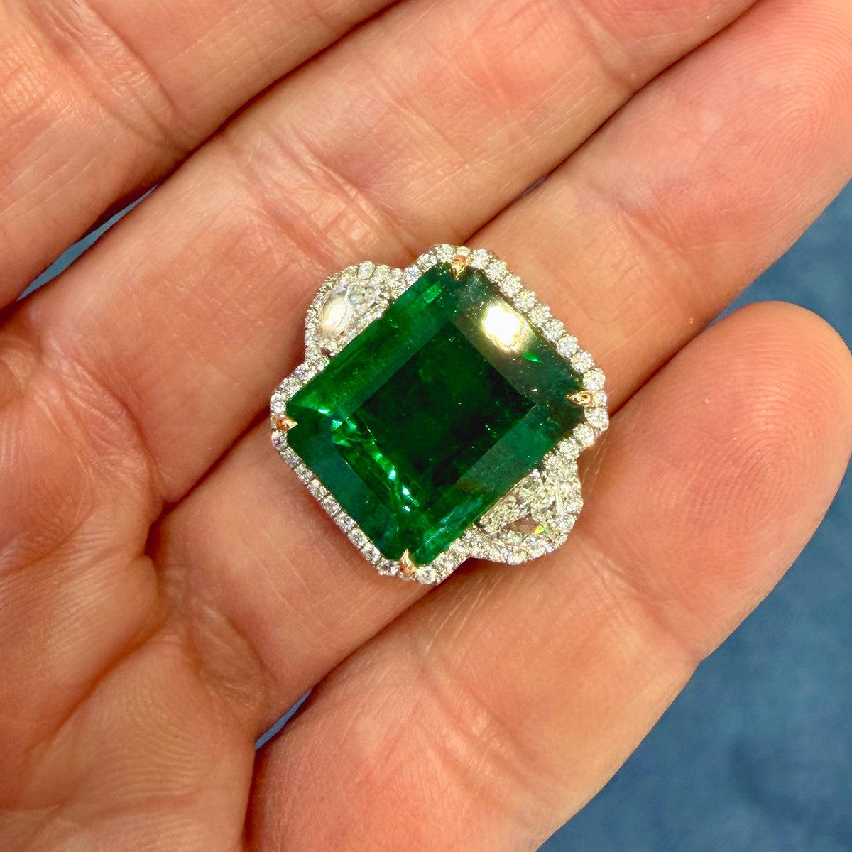 16.85 Carat Platinum Emerald Ring