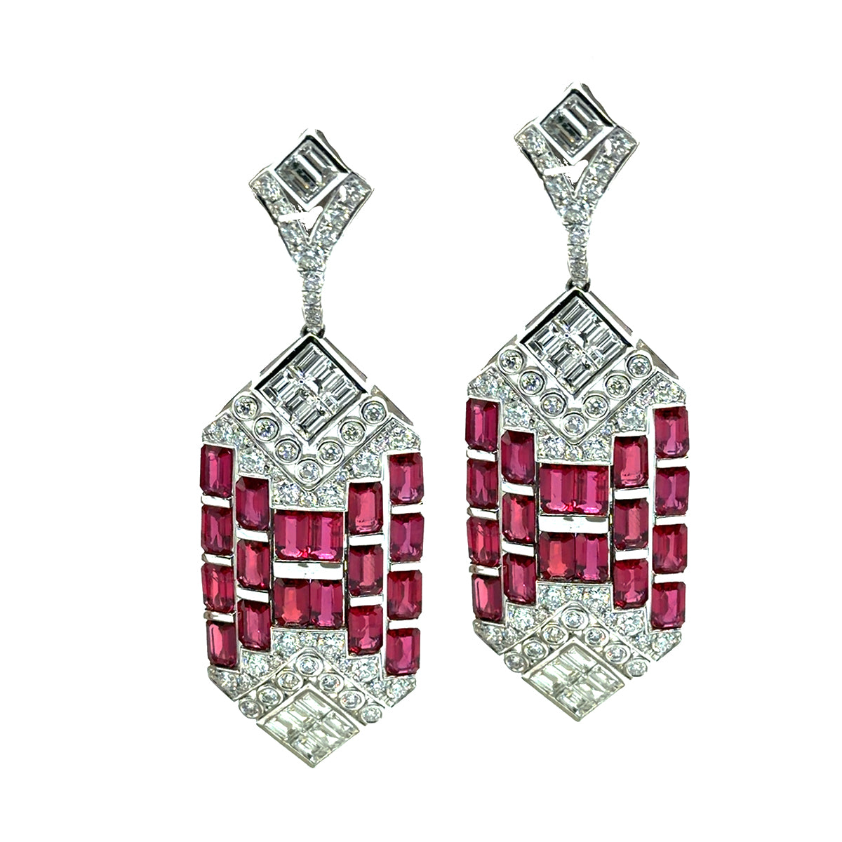 Platinum Ruby & Diamond Earrings
