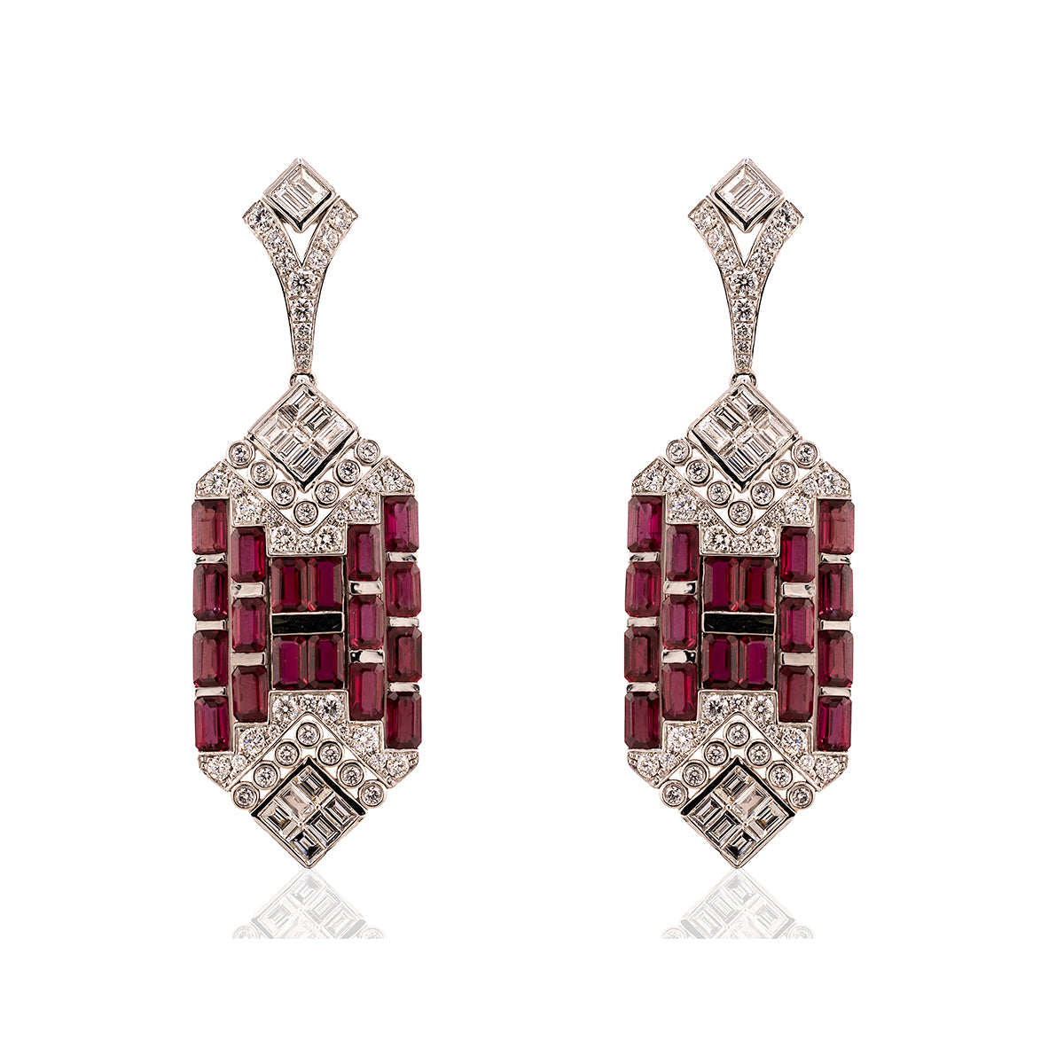 Platinum Ruby & Diamond Earrings