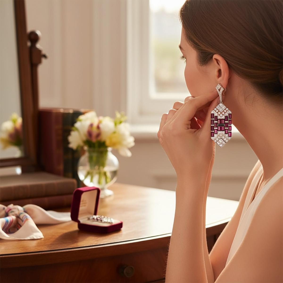 Platinum Ruby & Diamond Earrings