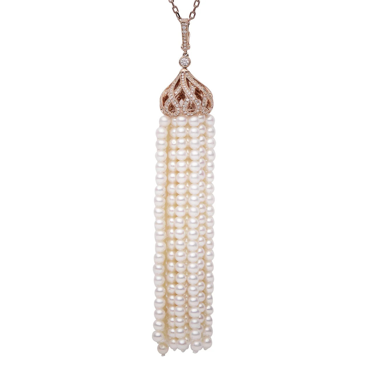 18k Rose gold Pearl Tassle Necklace