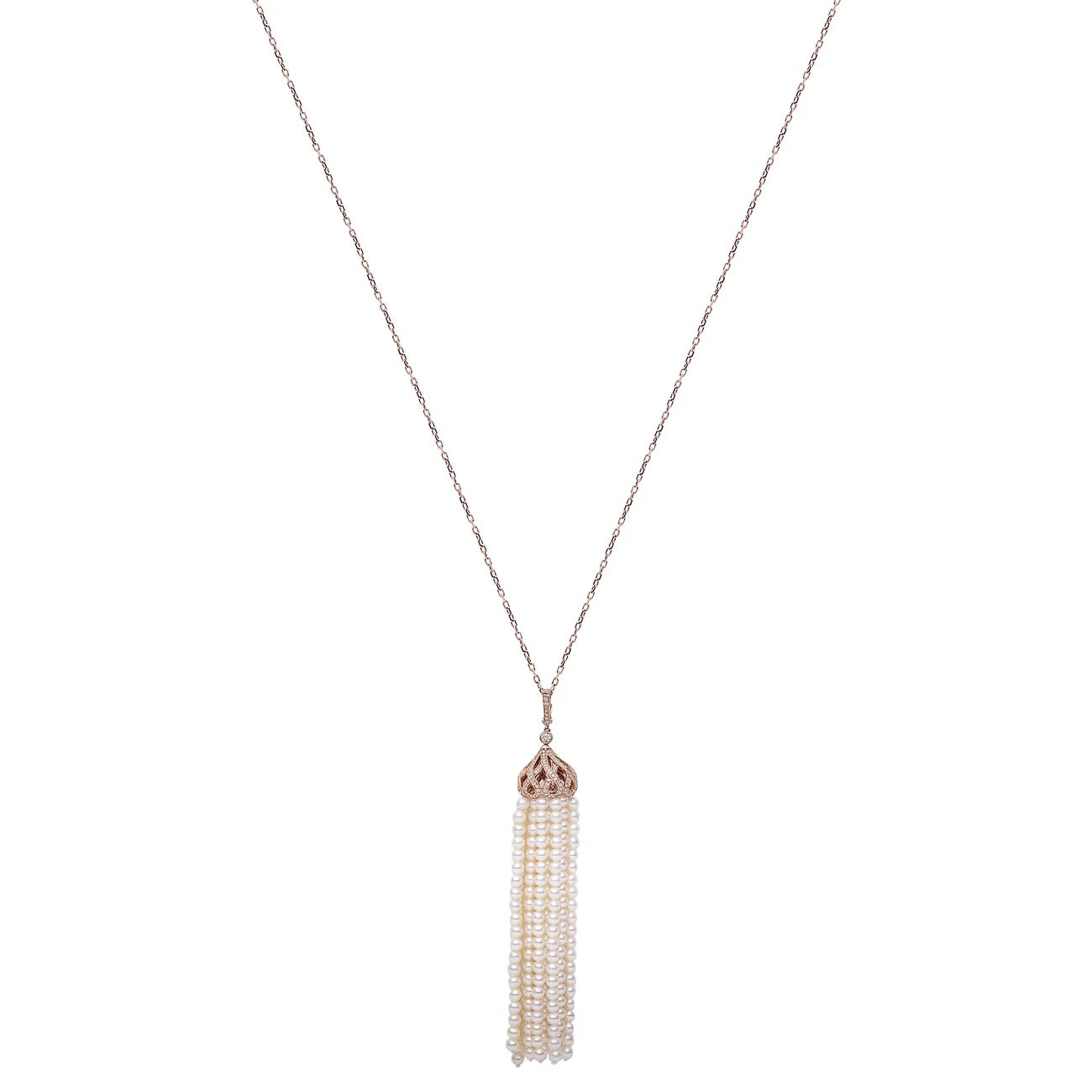 18k Rose gold Pearl Tassle Necklace