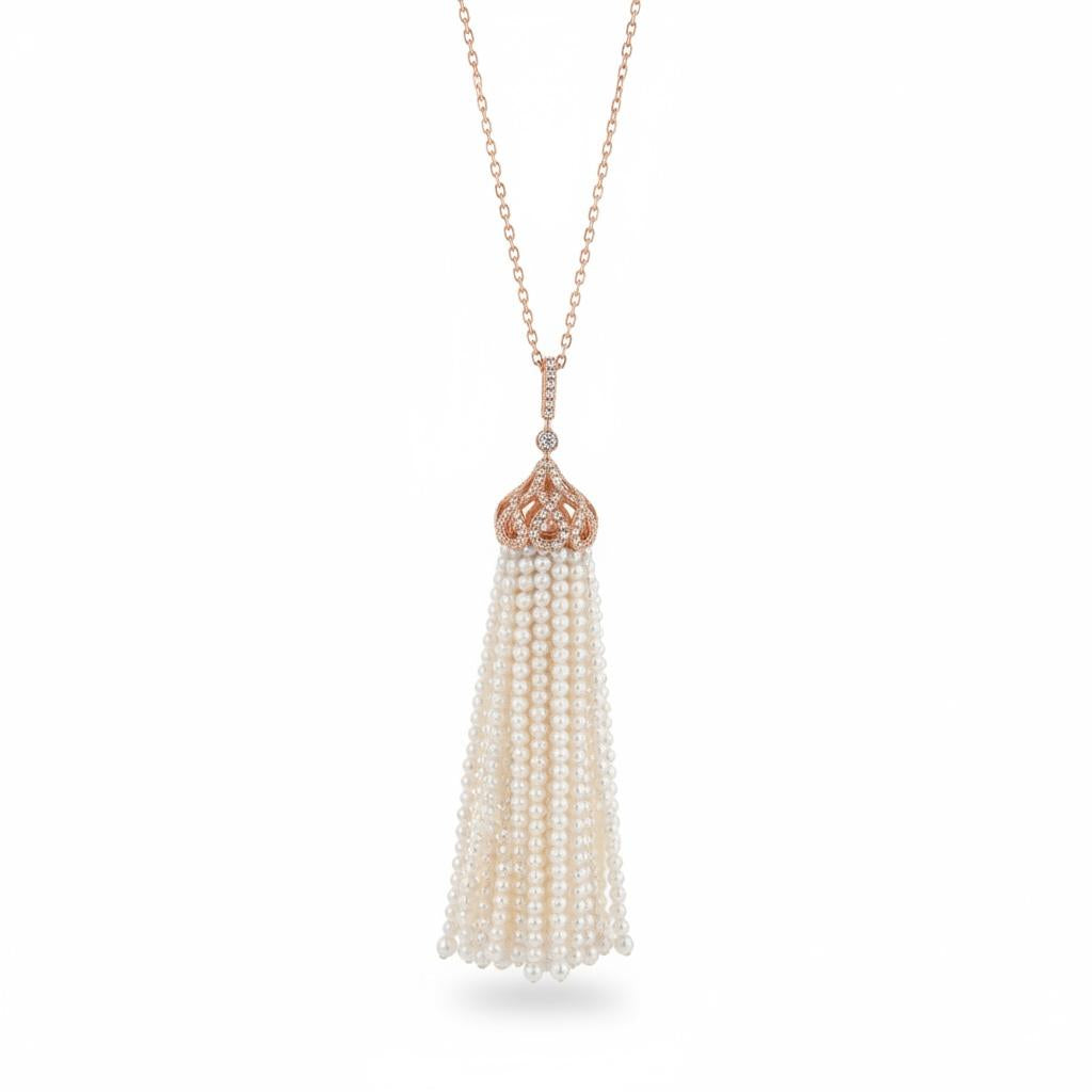 18k Rose gold Pearl Tassle Necklace
