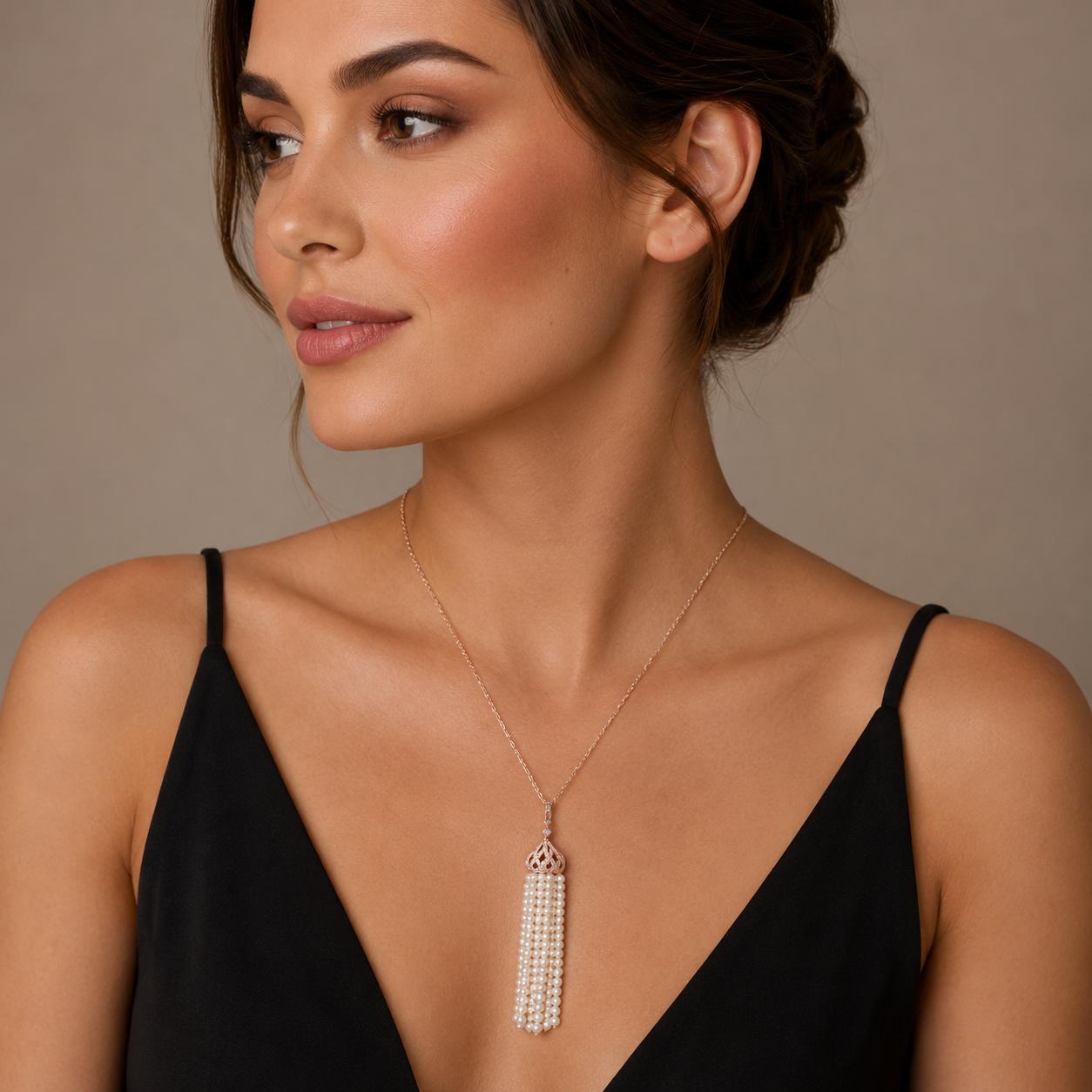 18k Rose gold Pearl Tassle Necklace