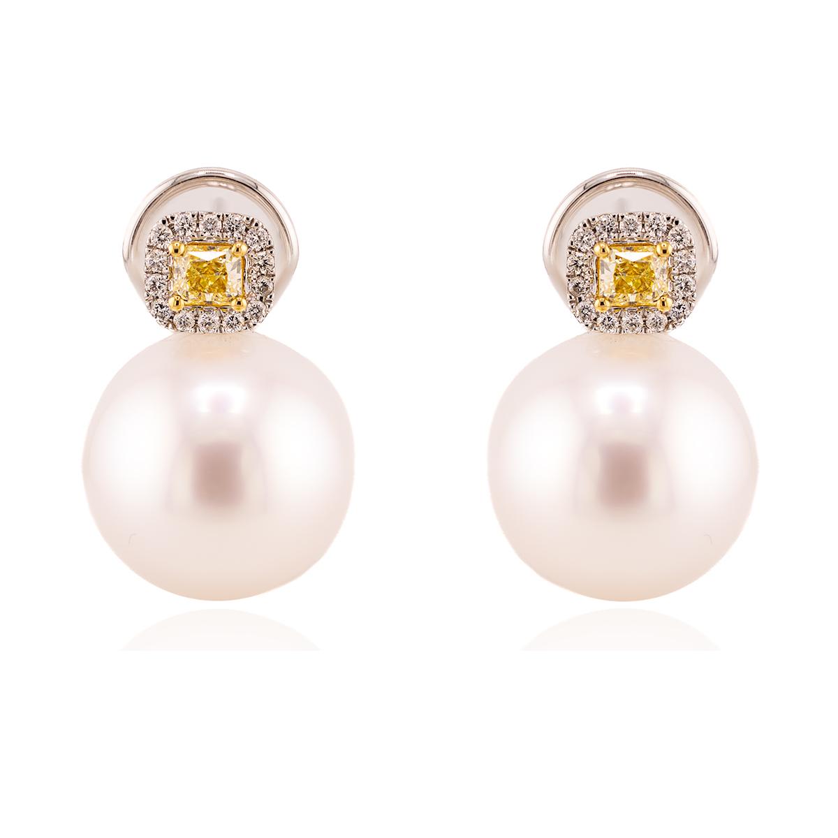 18k South Sea Pearl & Yellow DIamond Earrings