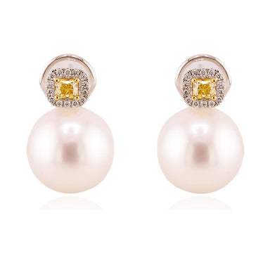 18k South Sea Pearl & Yellow DIamond Earrings
