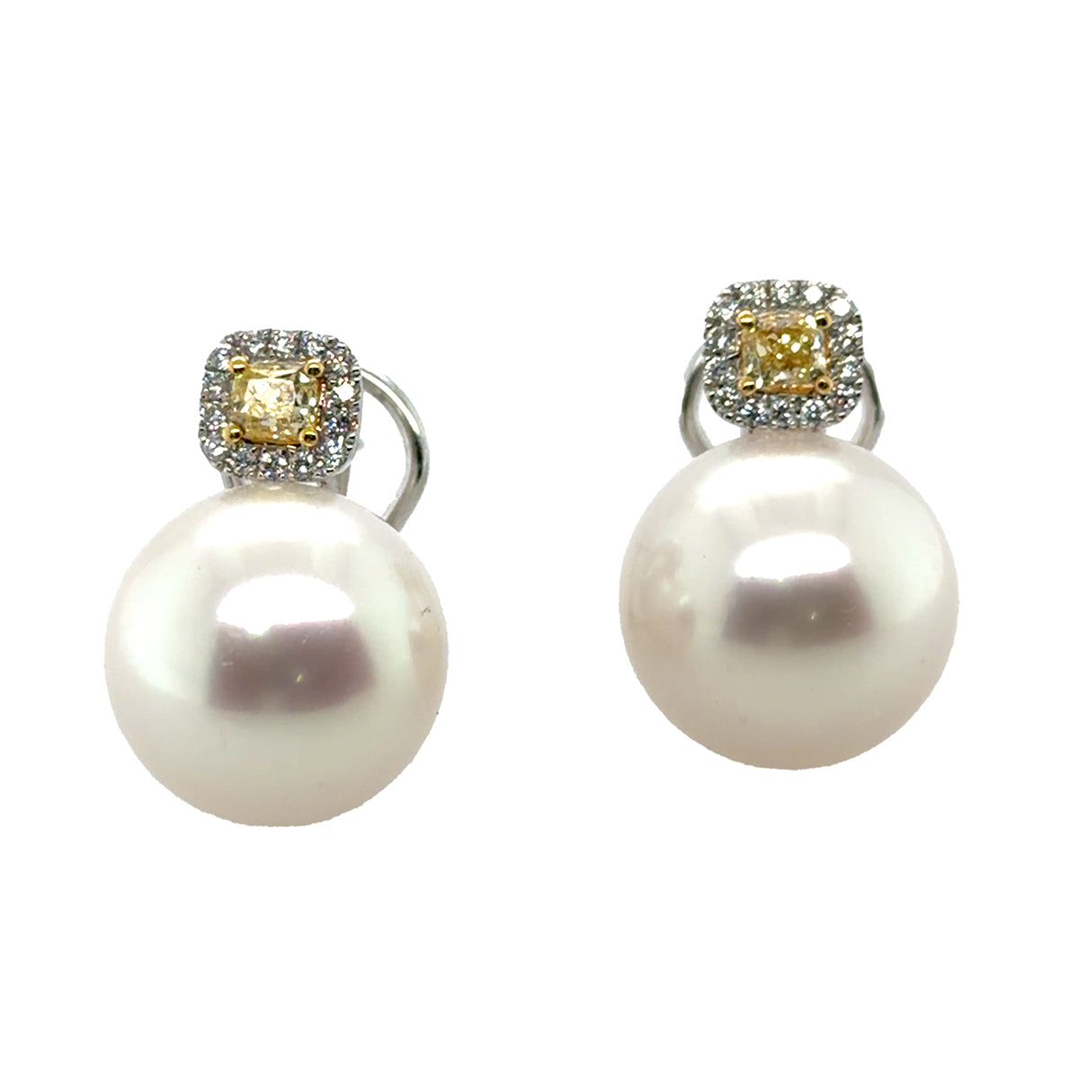 18k South Sea Pearl & Yellow DIamond Earrings