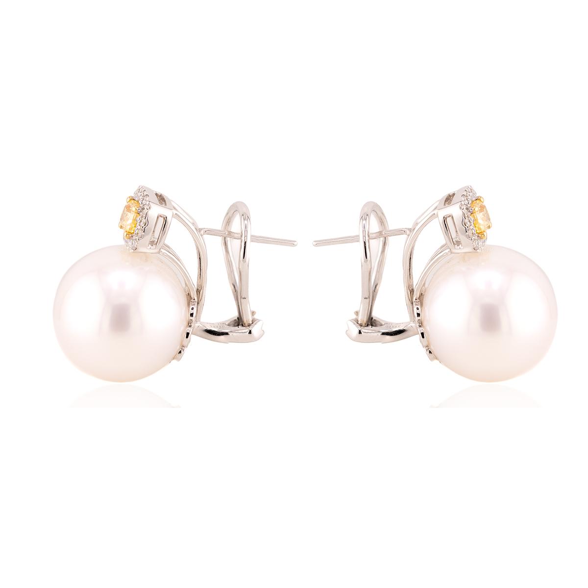18k South Sea Pearl & Yellow DIamond Earrings