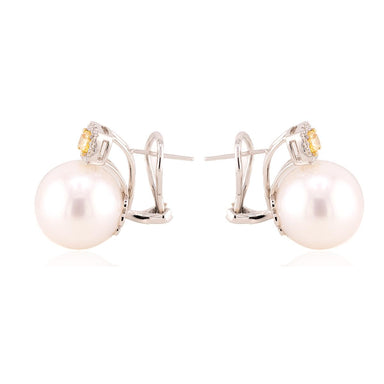 18k South Sea Pearl & Yellow DIamond Earrings