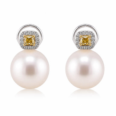 18k South Sea Pearl & Yellow DIamond Earrings