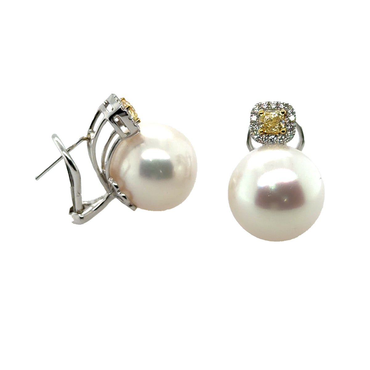 18k South Sea Pearl & Yellow DIamond Earrings