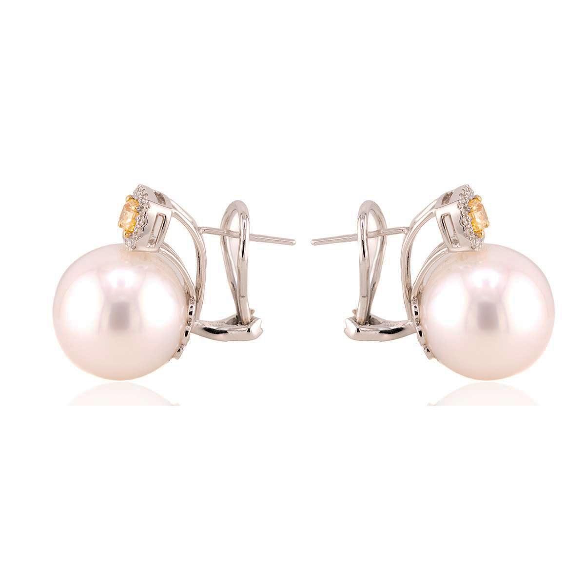 18k South Sea Pearl & Yellow DIamond Earrings