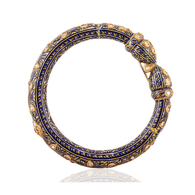 Vintage Mughal Bangle: 22k Gold, Ruby, Diamond, Enamel, 61.71g