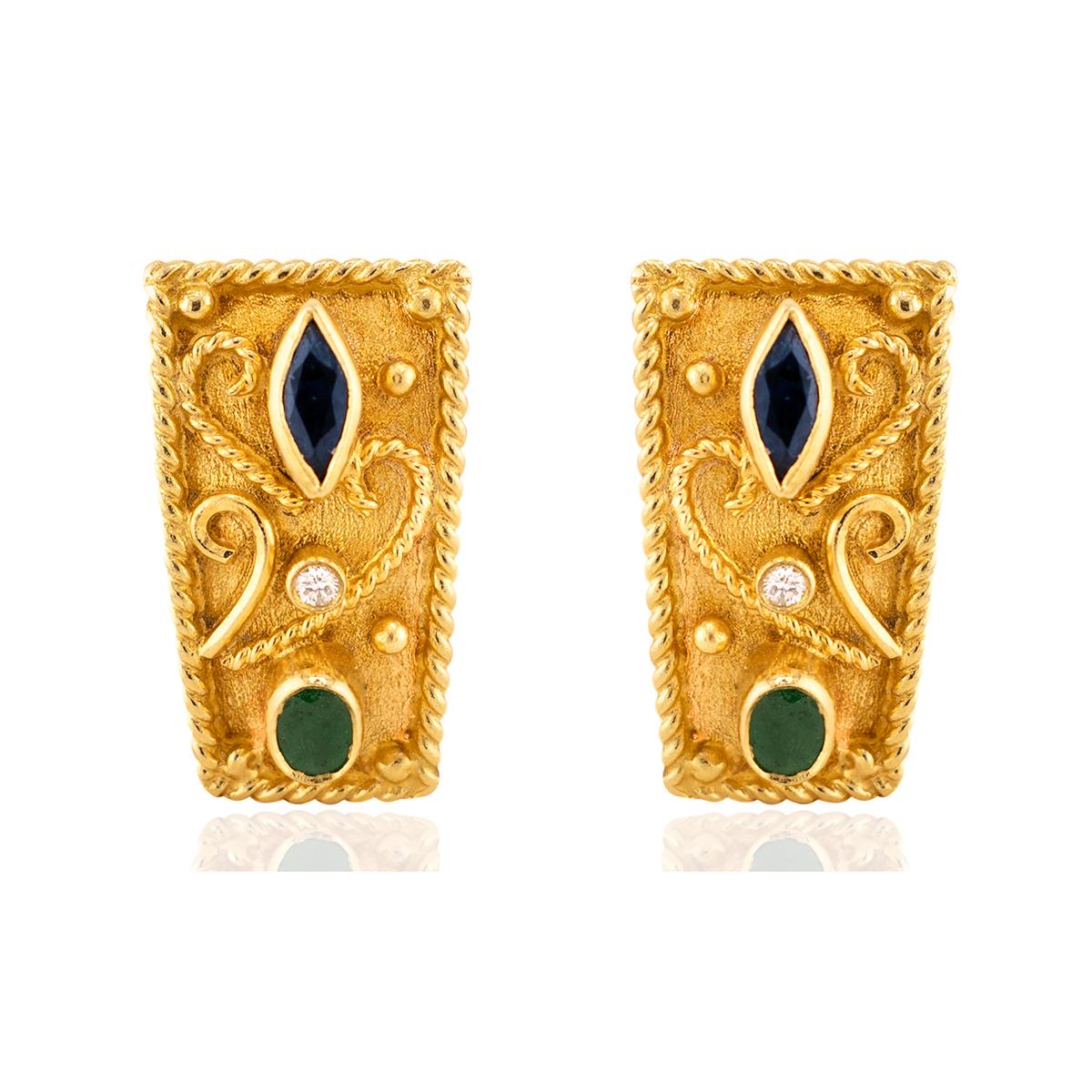 Etruscan Revival Emerald and Sapphire