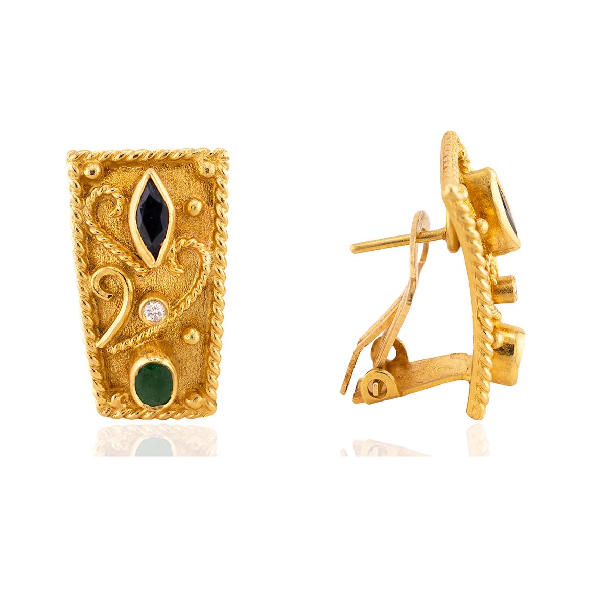 Etruscan Revival Emerald and Sapphire