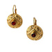 Victorian 18k Gold Earrings with Red Gemstone and Leaf Engravings