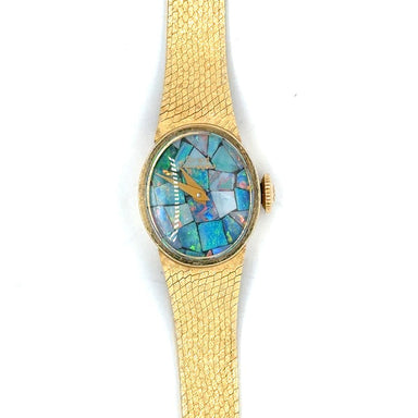 Girard Perragaux 14k Gold Oval Watch with Opal Mosaic Dial