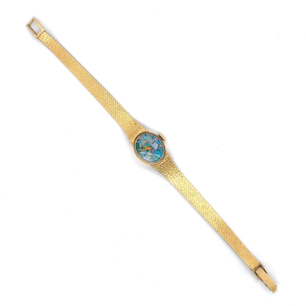 Girard Perragaux 14k Gold Oval Watch with Opal Mosaic Dial