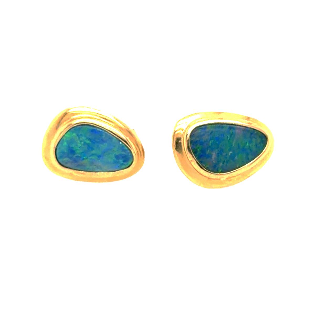 14k Yellow Gold Stud Earrings with Boulder Opal