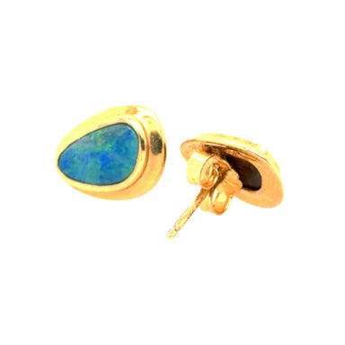 14k Yellow Gold Stud Earrings with Boulder Opal