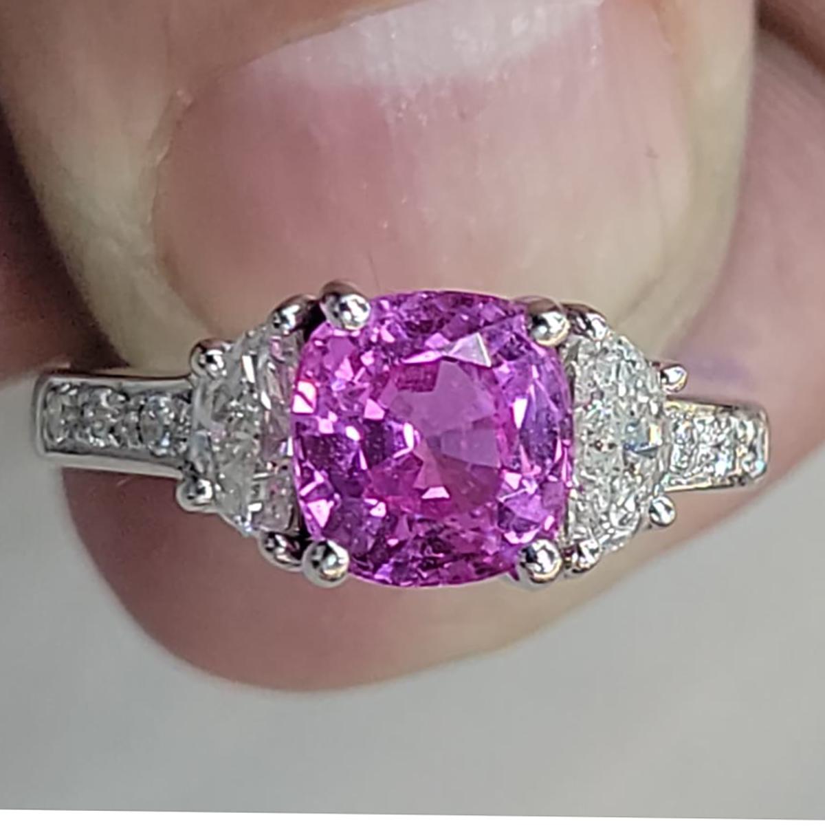 14k White Gold Ring with Pink Sapphire & Diamond Accents Size 6