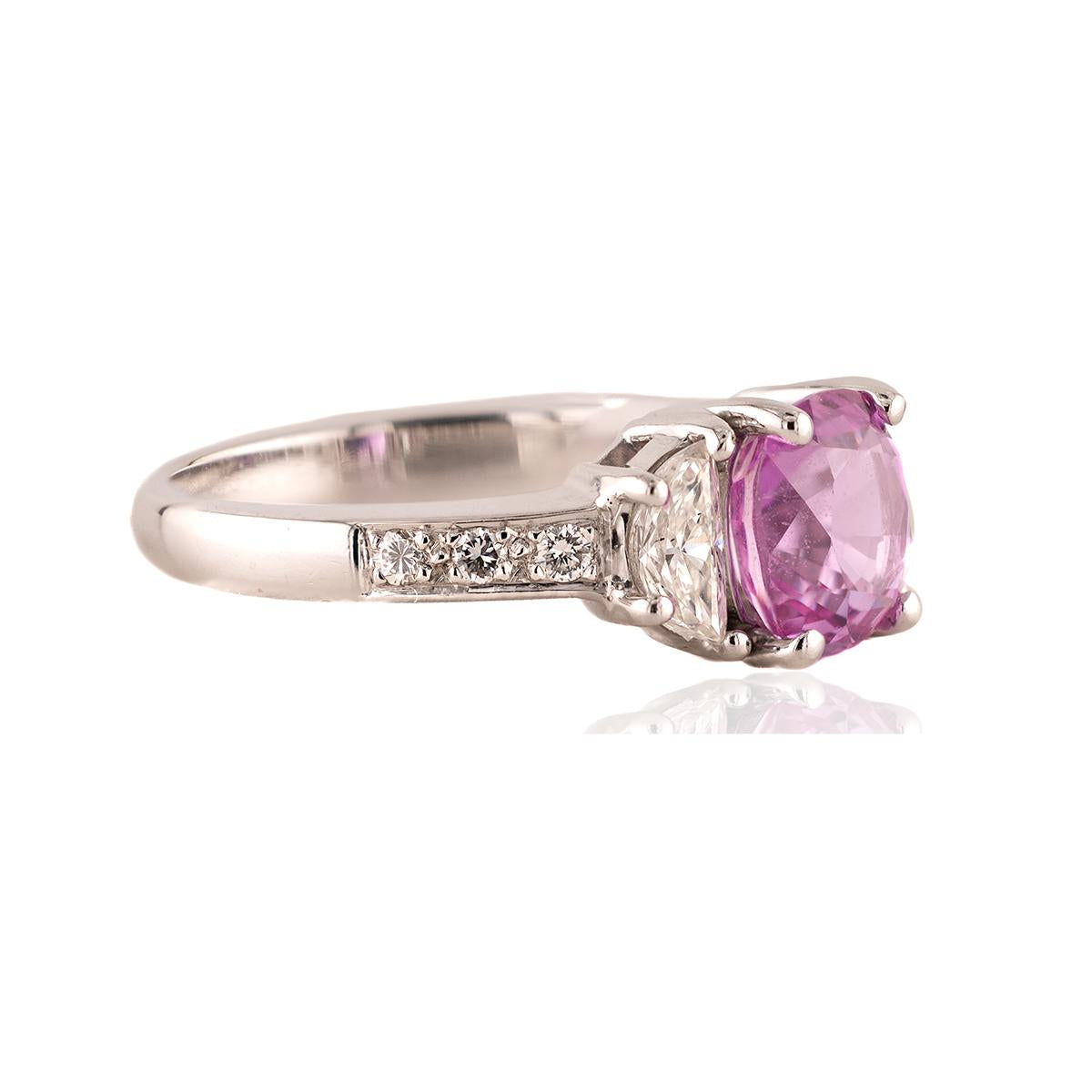 White Gold Ring with Pink Sapphire & Diamond Accents