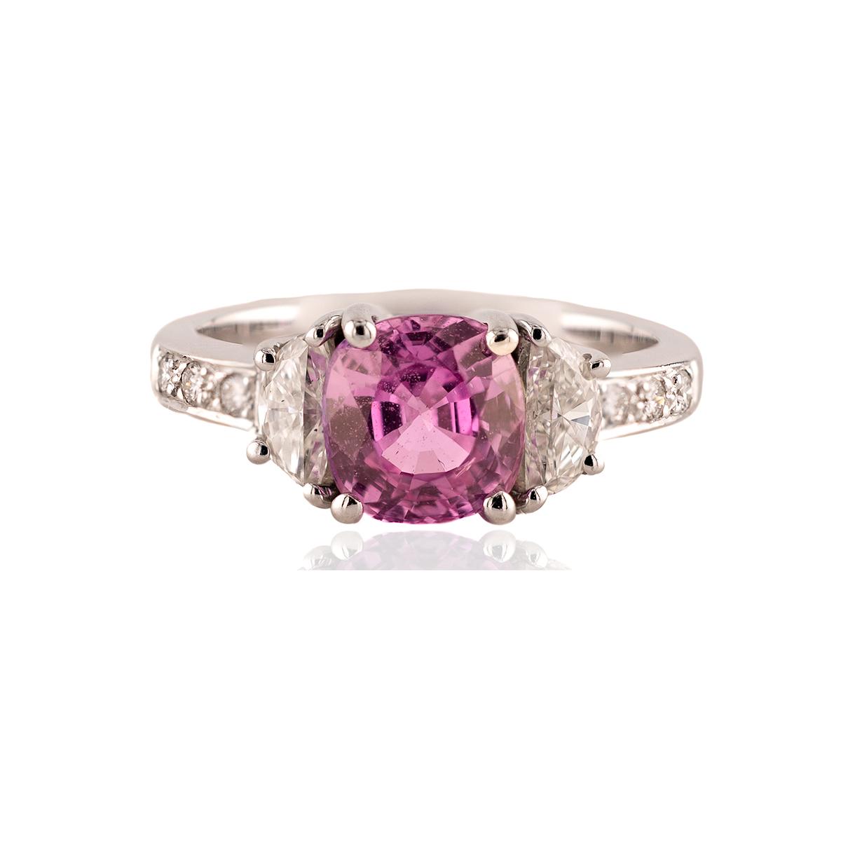 White Gold Ring with Pink Sapphire & Diamond Accents
