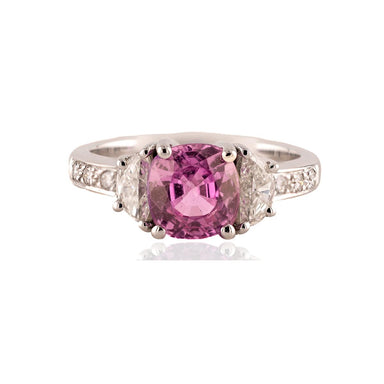 White Gold Ring with Pink Sapphire & Diamond Accents