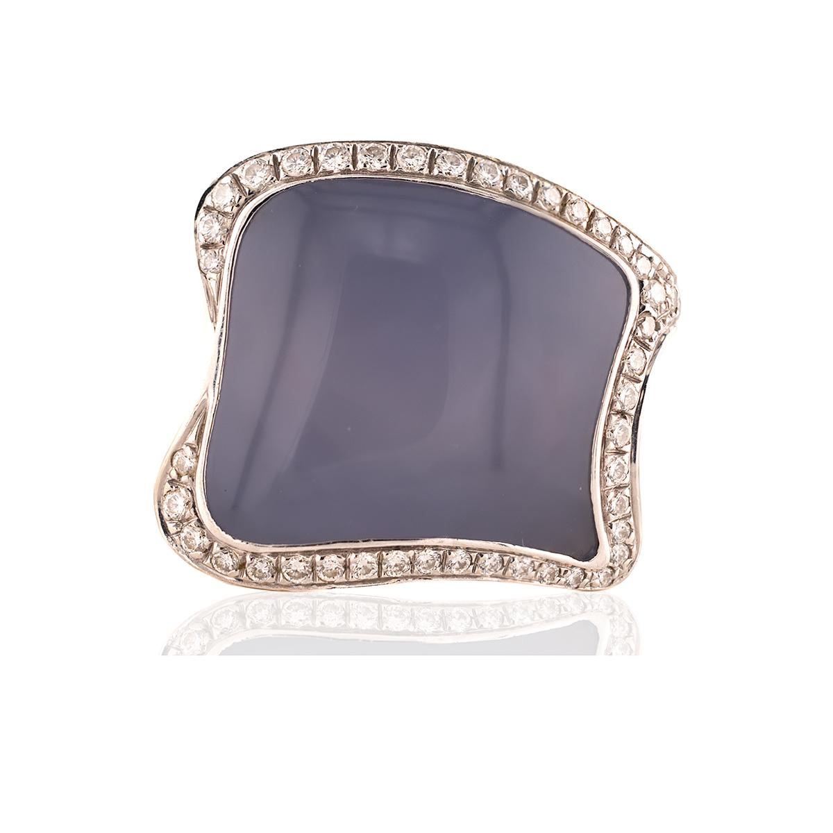 Movado 18k White Gold Ring with Lavender Chalcedony & Diamonds
