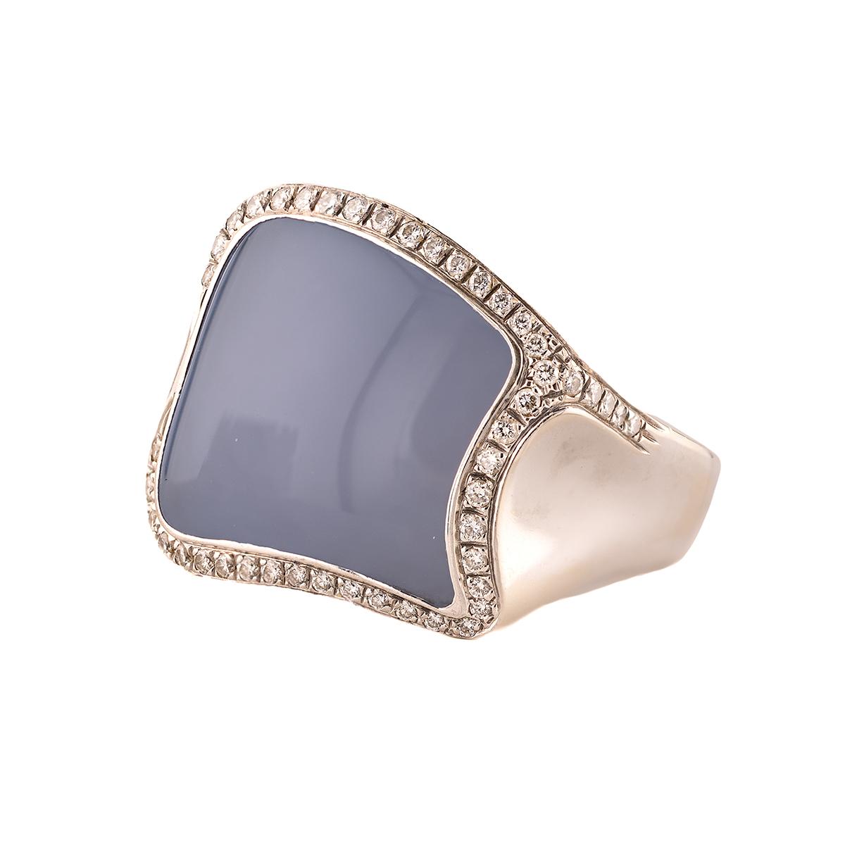Movado 18k White Gold Ring with Lavender Chalcedony & Diamonds