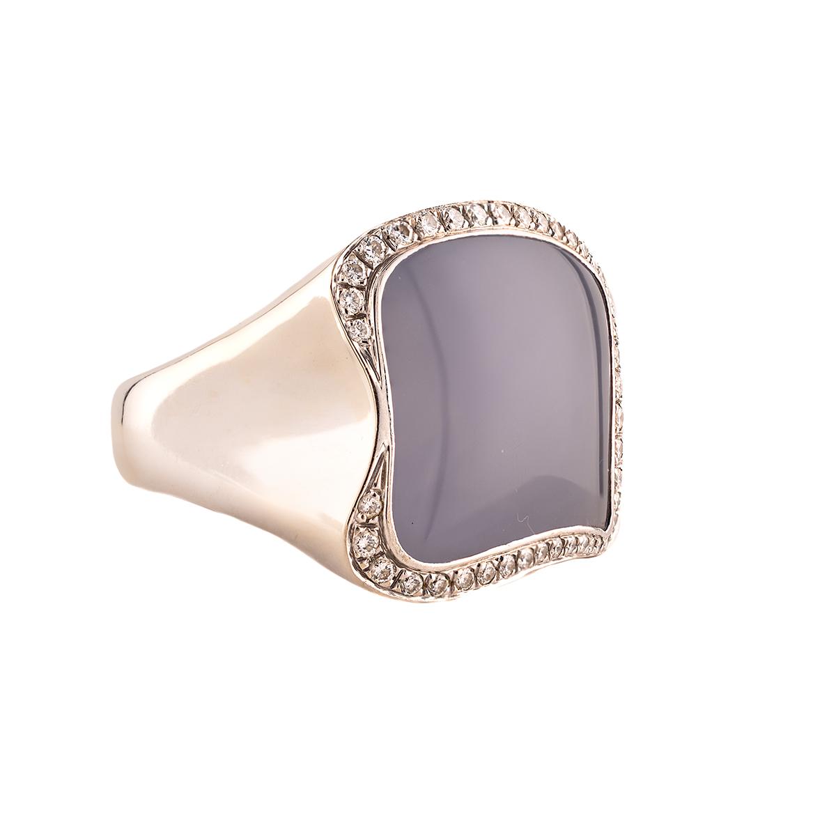 Movado 18k White Gold Ring with Lavender Chalcedony & Diamonds
