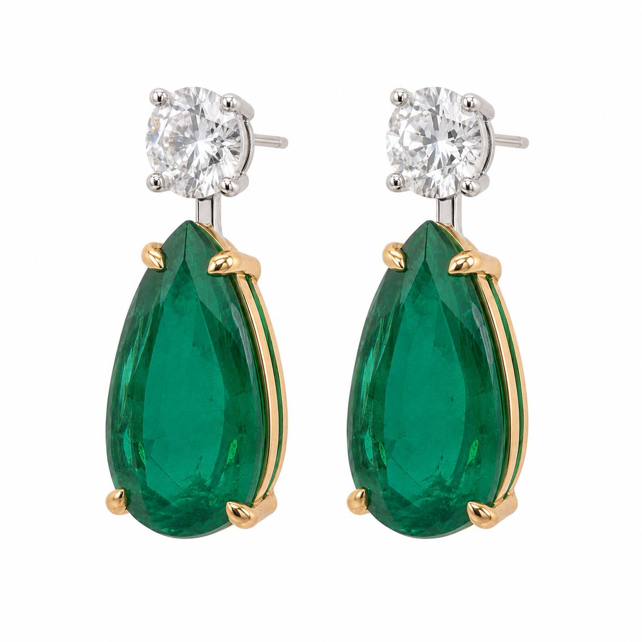 18k Gold Emerald Drop Earrings