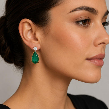 18k Gold Emerald Drop Earrings