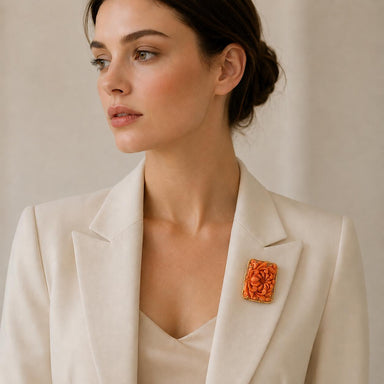 Vintage 14k Yellow Gold Brooch with intricate Carved Floral Coral
