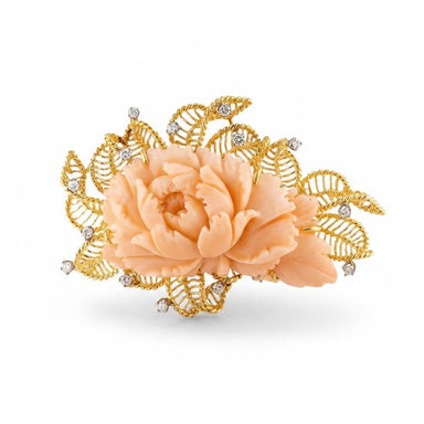 Vintage 18k Gold Angel Skin Coral Brooch