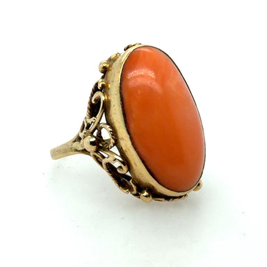 Mid Century 14k Yellow Gold Coral Ring