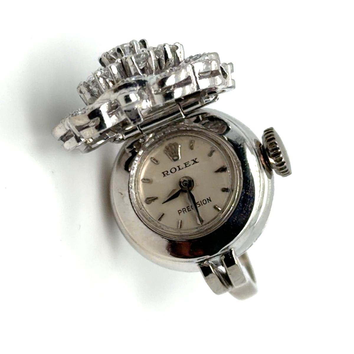 18k White Gold Rolex Ring Watch Manual Mid 20th Century