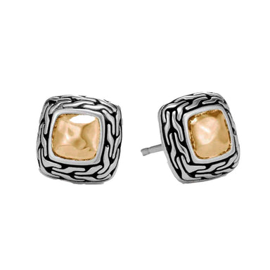 John Hardy Sterling Silver Earrings with 22k Gold Hammered Center