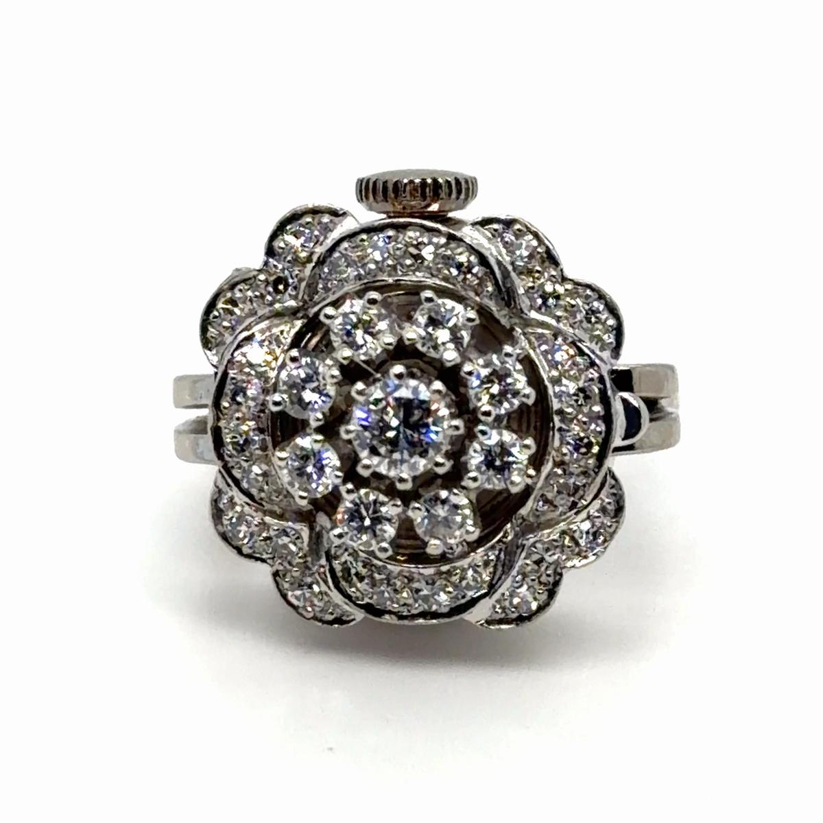 18k White Gold Rolex Ring Watch Manual Mid 20th Century