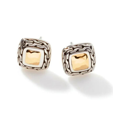 John Hardy Sterling Silver Earrings with 22k Gold Hammered Center