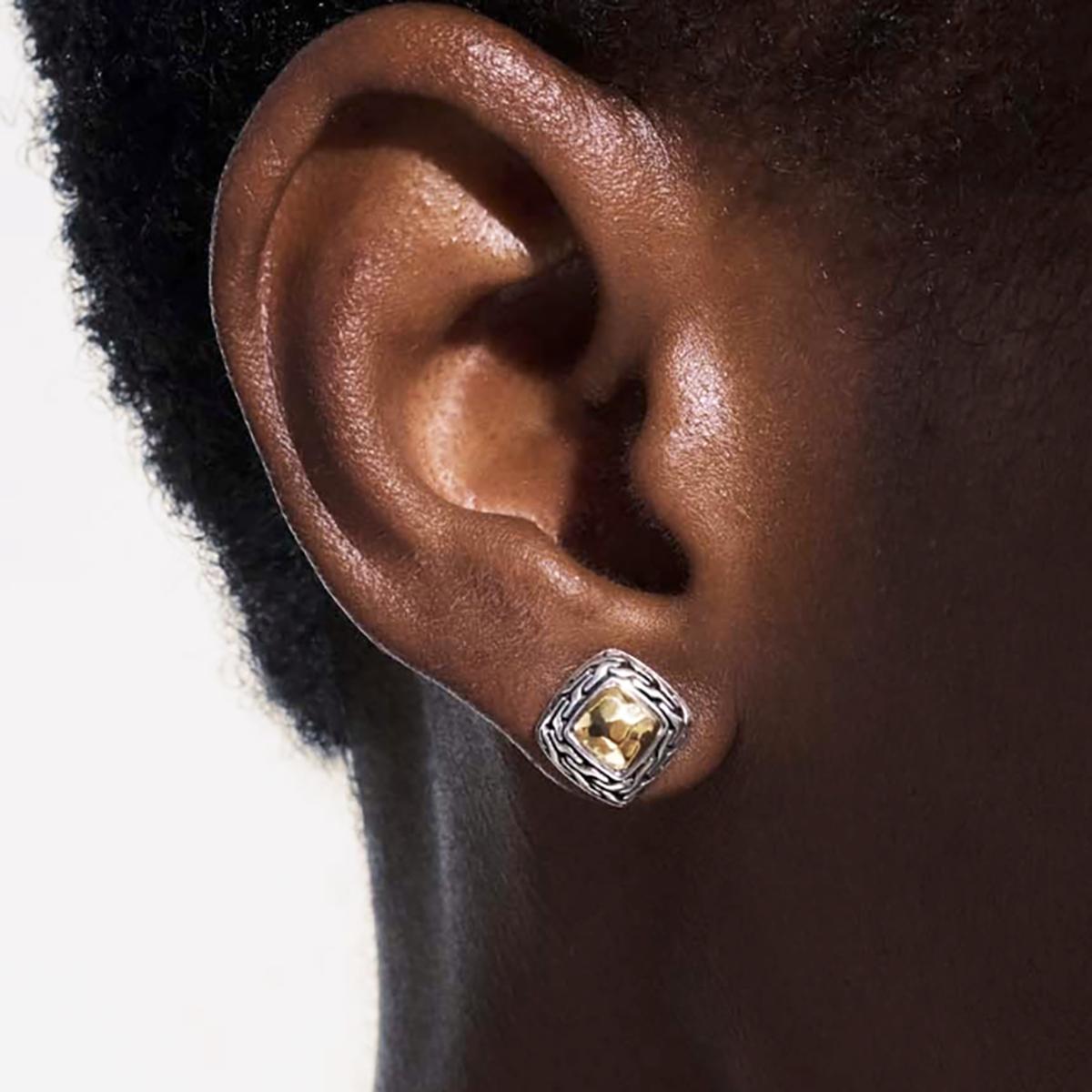 John Hardy Sterling Silver Earrings with 22k Gold Hammered Center