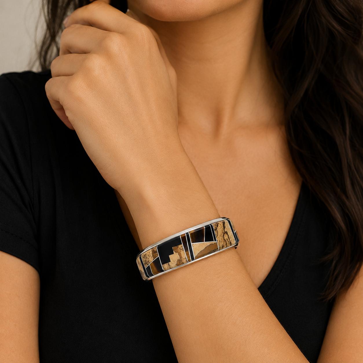 Wayne Muskett Navaho Inlaid Silver Bracelet