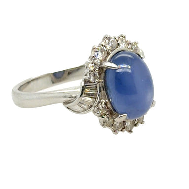 Platinum Ring with 7.37ct Blue Star Sapphire and Diamonds